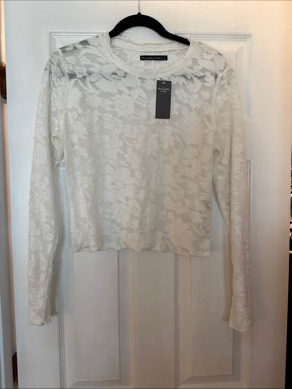 Abercrombie & Fitch Cream Floral Lace Long Sleeve Top